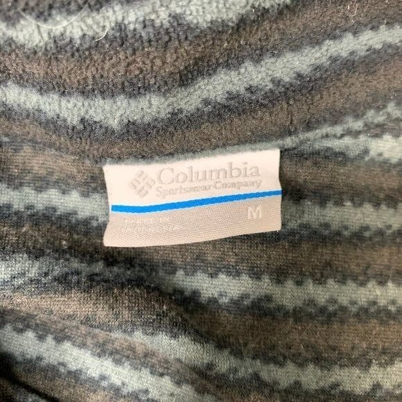 Columbia Quarter Zip Fleece Sweater M Black Green Striped Long Sleeves Collared - Picture 5 of 5